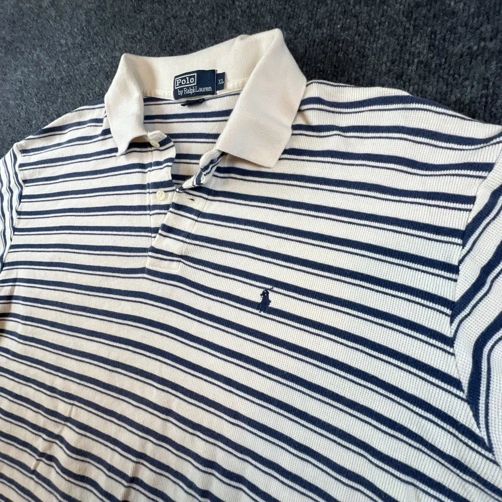 VTG Polo By‎ Ralph Lauren Men's XL White & Blue Striped Short Sleeve Shirt ECU